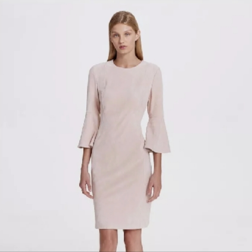 Calvin Klein Pale Pink Bell Sleeve Knee-Length Sheath Column Dress